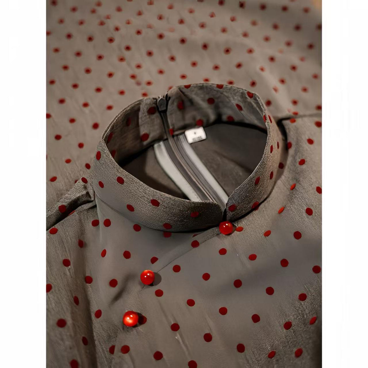 Women's Vintage Qipao Cheongsam Dress – Gray Polka Dot – additional product view