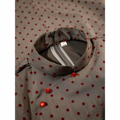 Women's Vintage Qipao Cheongsam Dress – Gray Polka Dot – additional product view