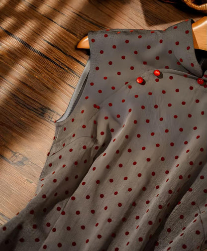 Women's Vintage Qipao Cheongsam Dress – Gray Polka Dot – additional product view