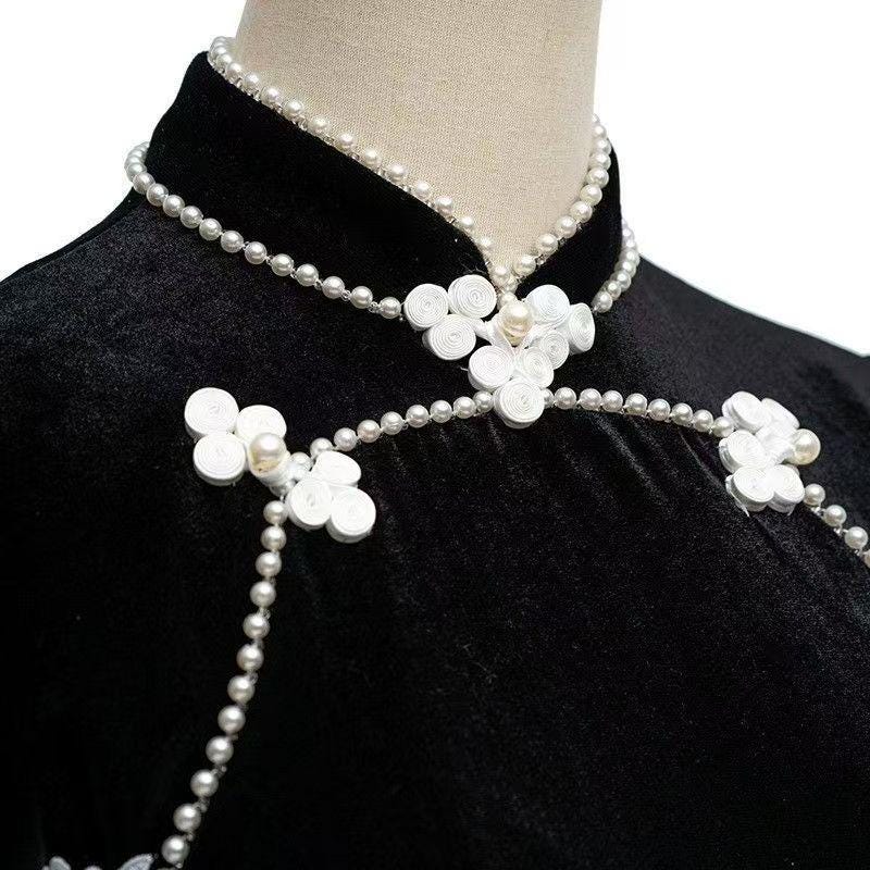 Women's Black Vintage Velvet Qipao Cheongsam Dress – additional product view