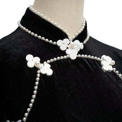 Women's Black Vintage Velvet Qipao Cheongsam Dress – additional product view