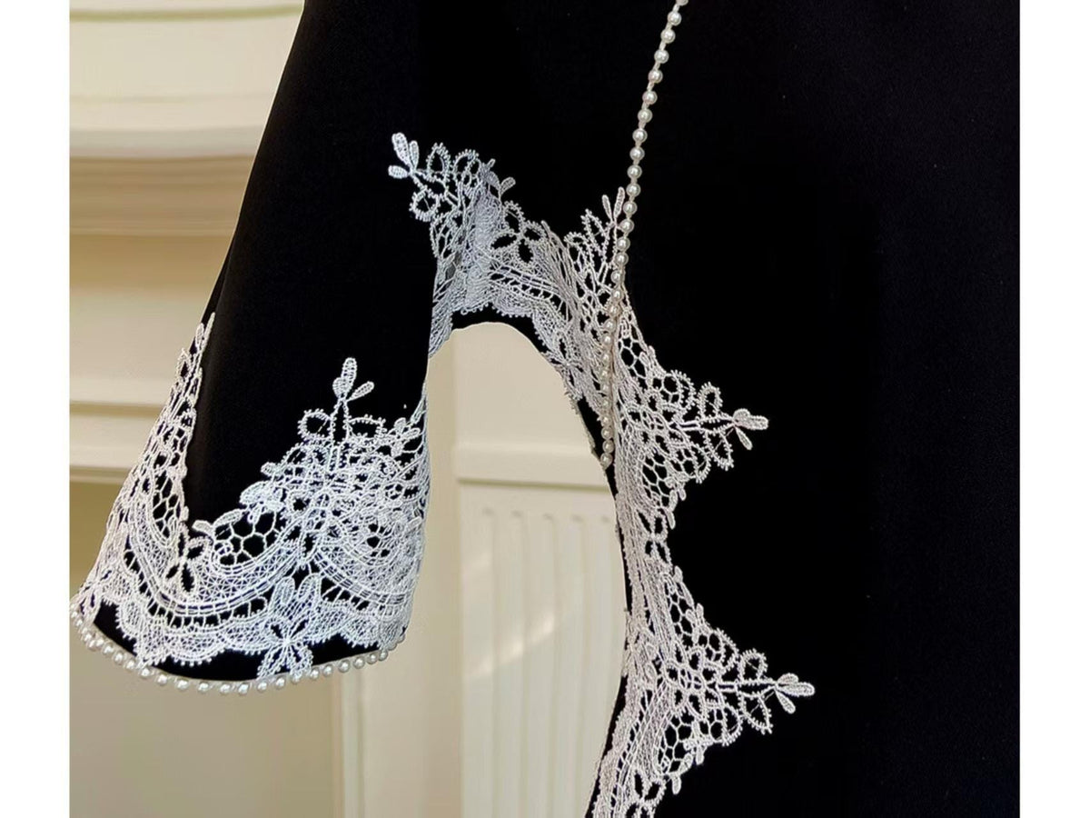 Women's Black Vintage Velvet Qipao Cheongsam Dress – additional product view