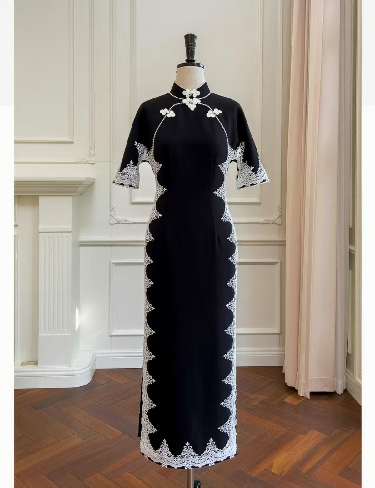 Women's Black Vintage Velvet Qipao Cheongsam Dress – additional product view