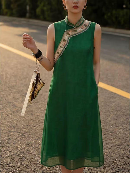 Women's Green Elegant Qipao Cheongsam Dress – Mesh – additional product view
