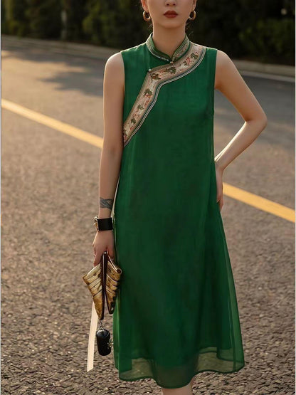 Women's Green Elegant Qipao Cheongsam Dress – Mesh – additional product view
