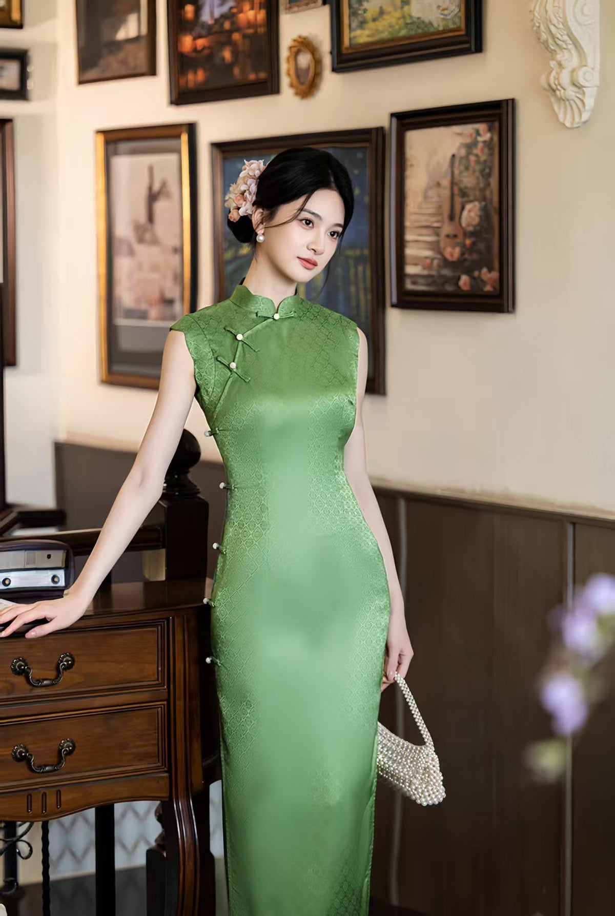Women's Green Vintage Qipao Cheongsam Dress – additional product view