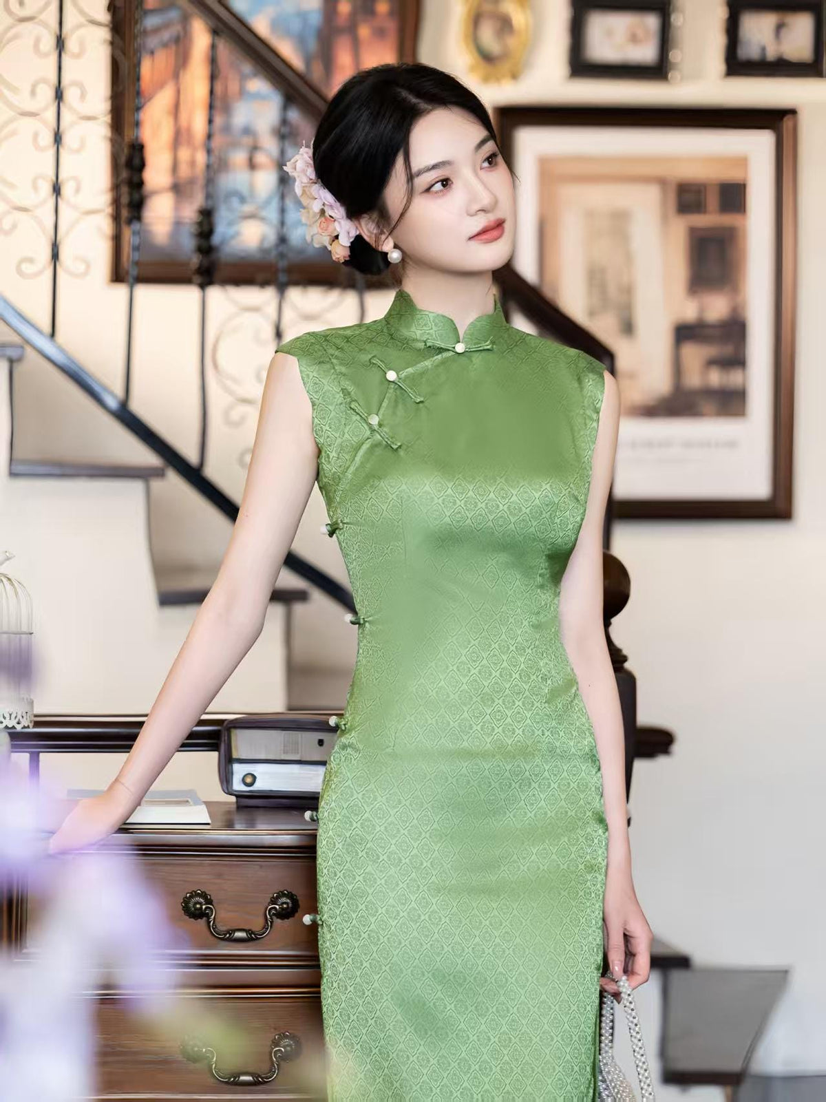 Women's Green Vintage Qipao Cheongsam Dress – additional product view