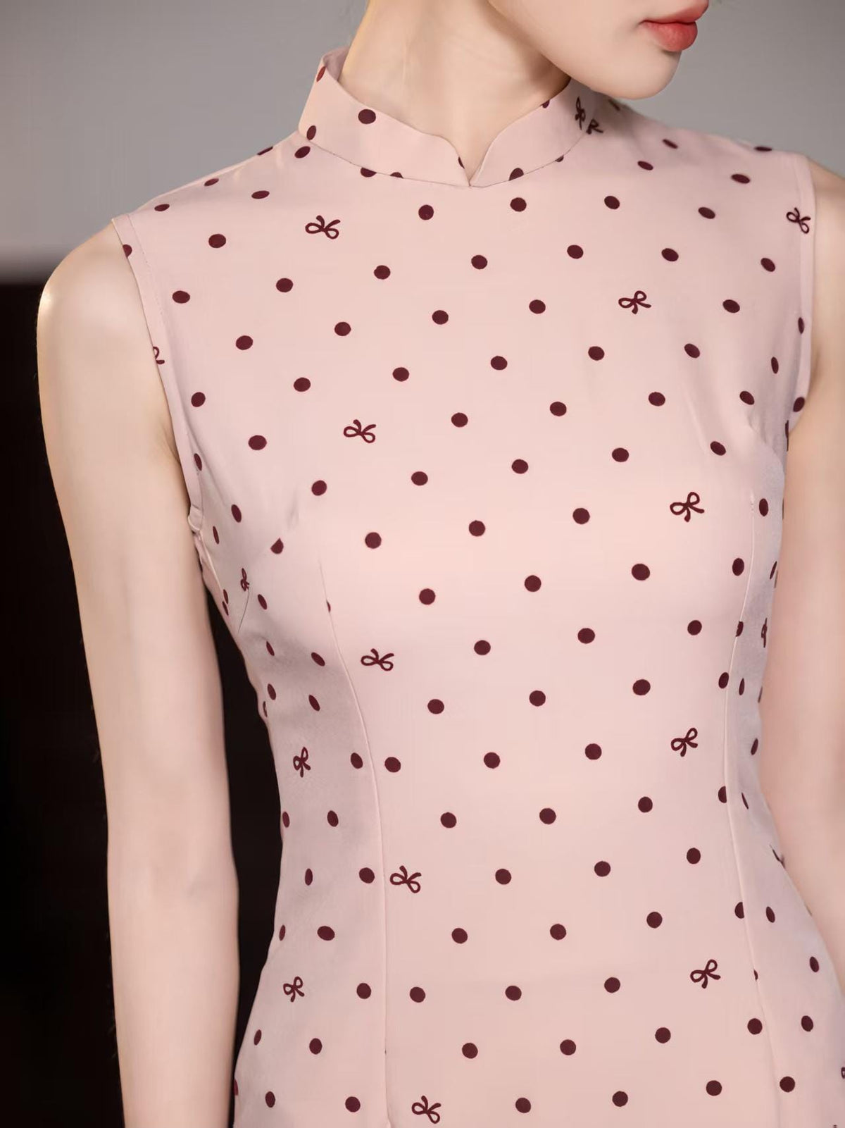 Women's Pink Jacquard Satin Qipao Cheongsam Dress – additional product view