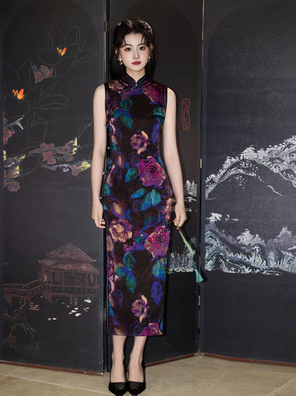 Women's Black Floral Qipao Cheongsam Dress – additional product view