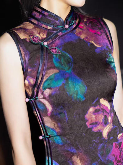 Women's Black Floral Qipao Cheongsam Dress – additional product view