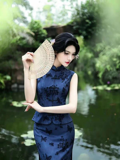 Women's Vintage Modern Chinese Two-Piece Set – Printed – additional product view
