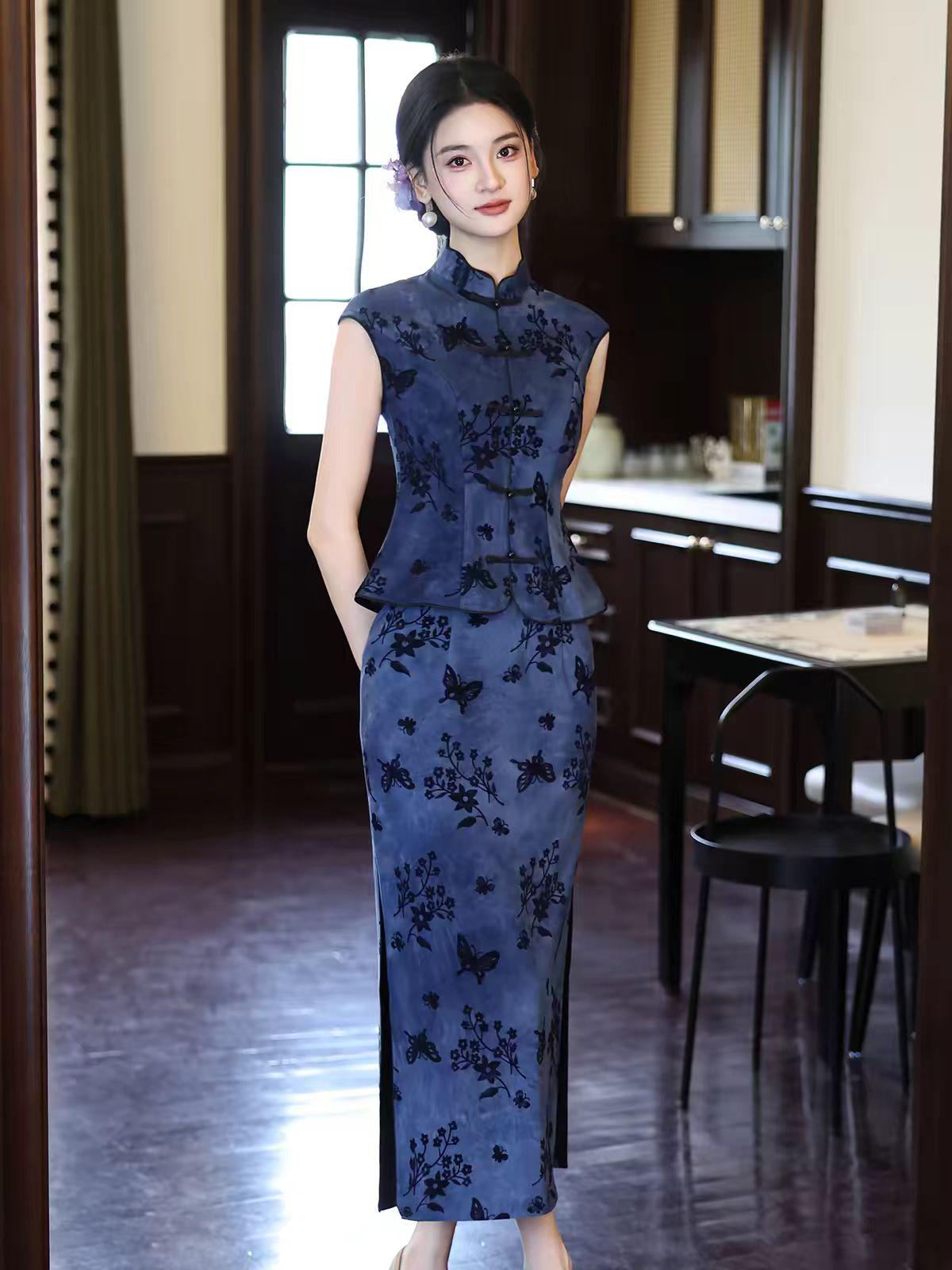Women's Vintage Modern Chinese Two-Piece Set – Printed – additional product view