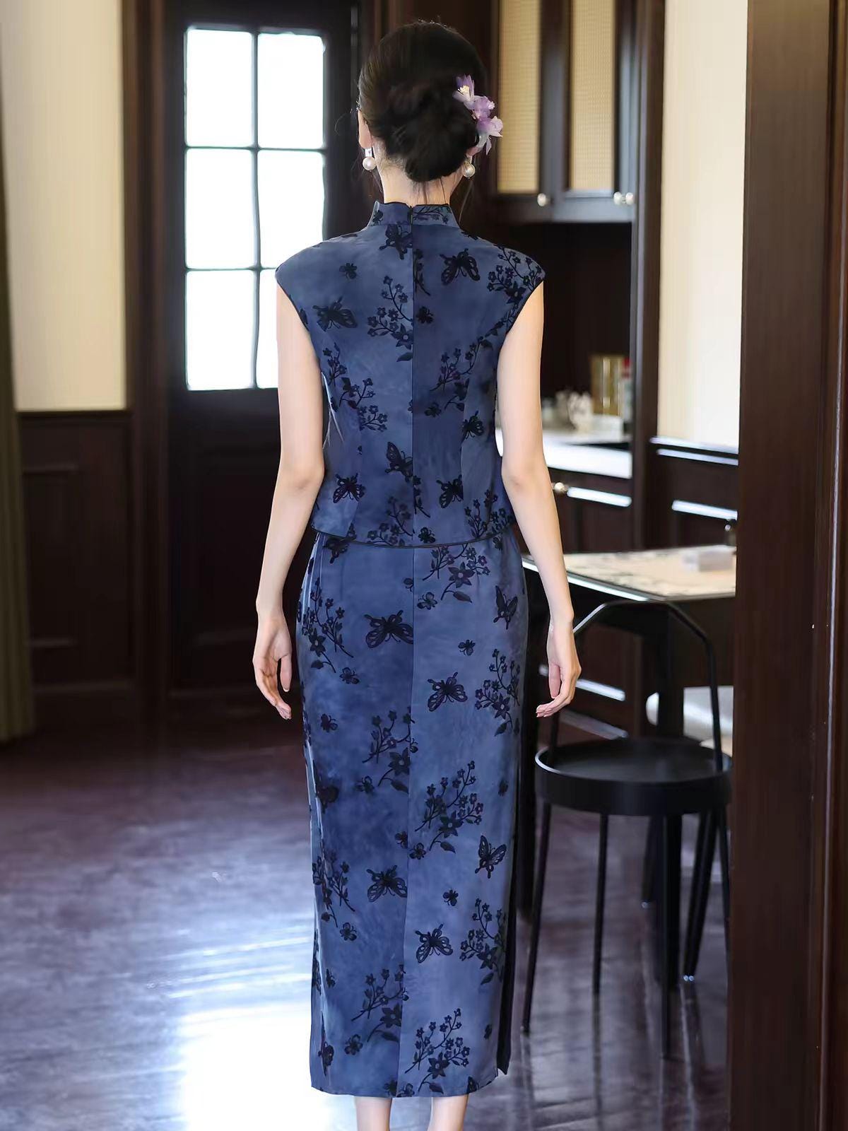 Women's Vintage Modern Chinese Two-Piece Set – Printed – additional product view