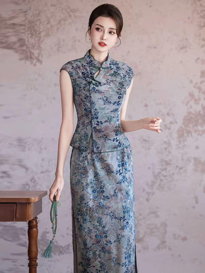 Women's Vintage Modern Chinese Two-Piece Set – Printed – additional product view