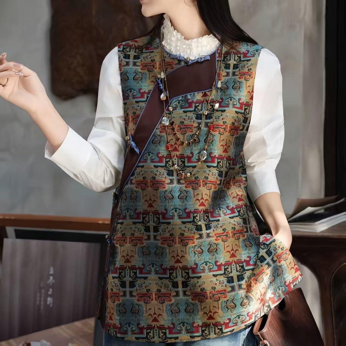 Women's Jacquard Brocade Chinese Style Vest – additional product view