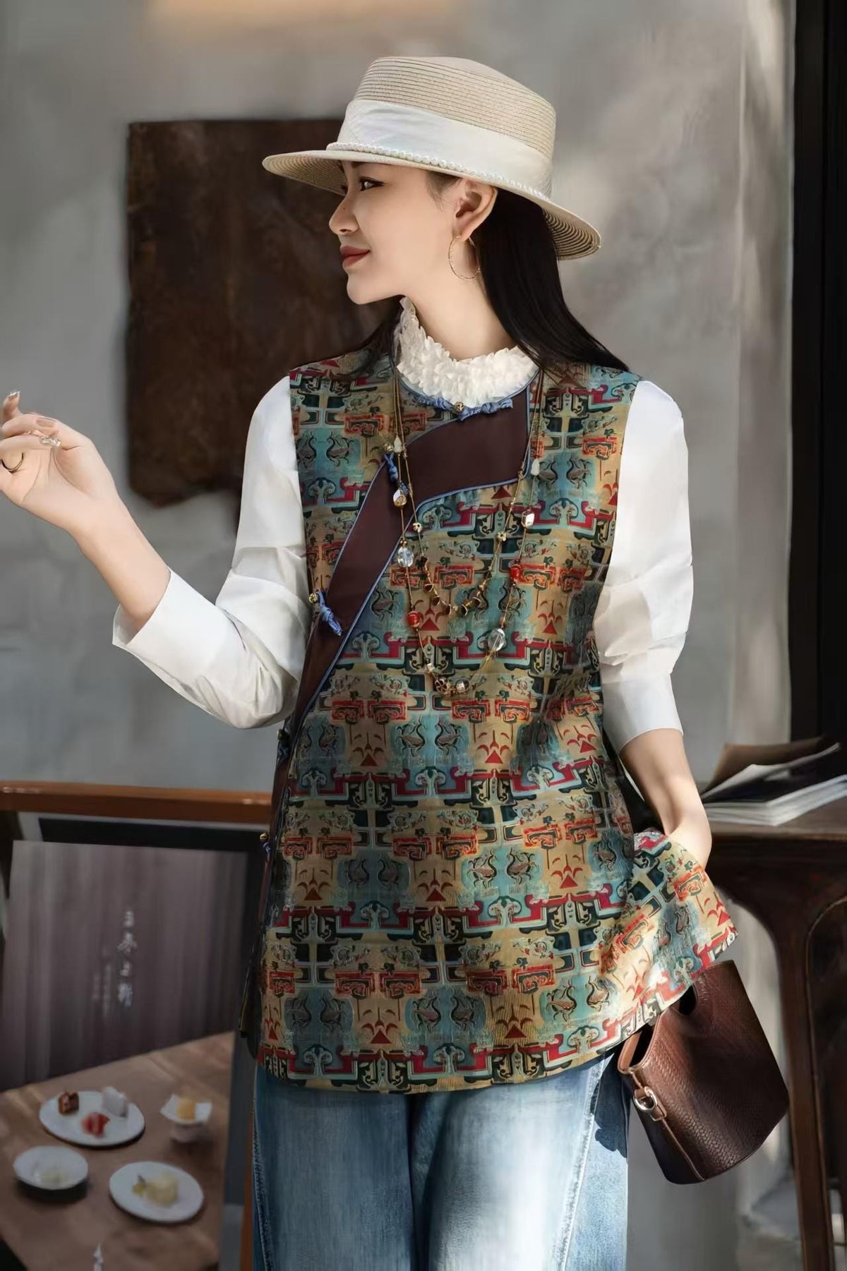 Women's Jacquard Brocade Chinese Style Vest – additional product view