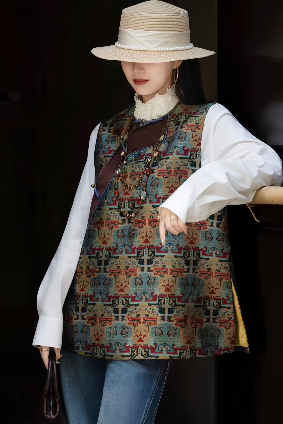 Women's Jacquard Brocade Chinese Style Vest – additional product view