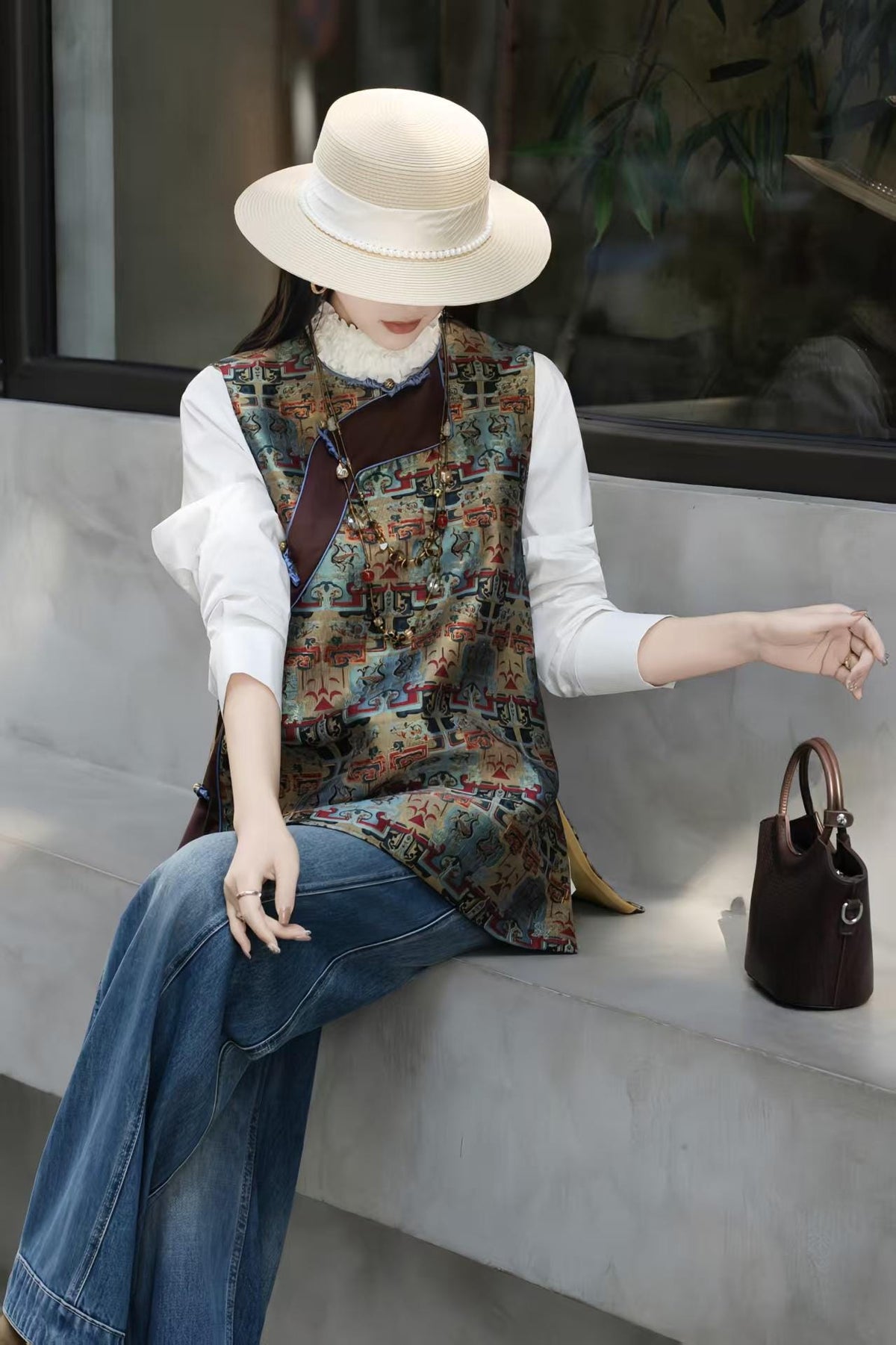 Women's Jacquard Brocade Chinese Style Vest – additional product view
