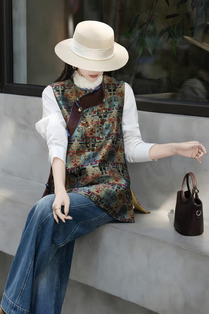 Women's Jacquard Brocade Chinese Style Vest – additional product view