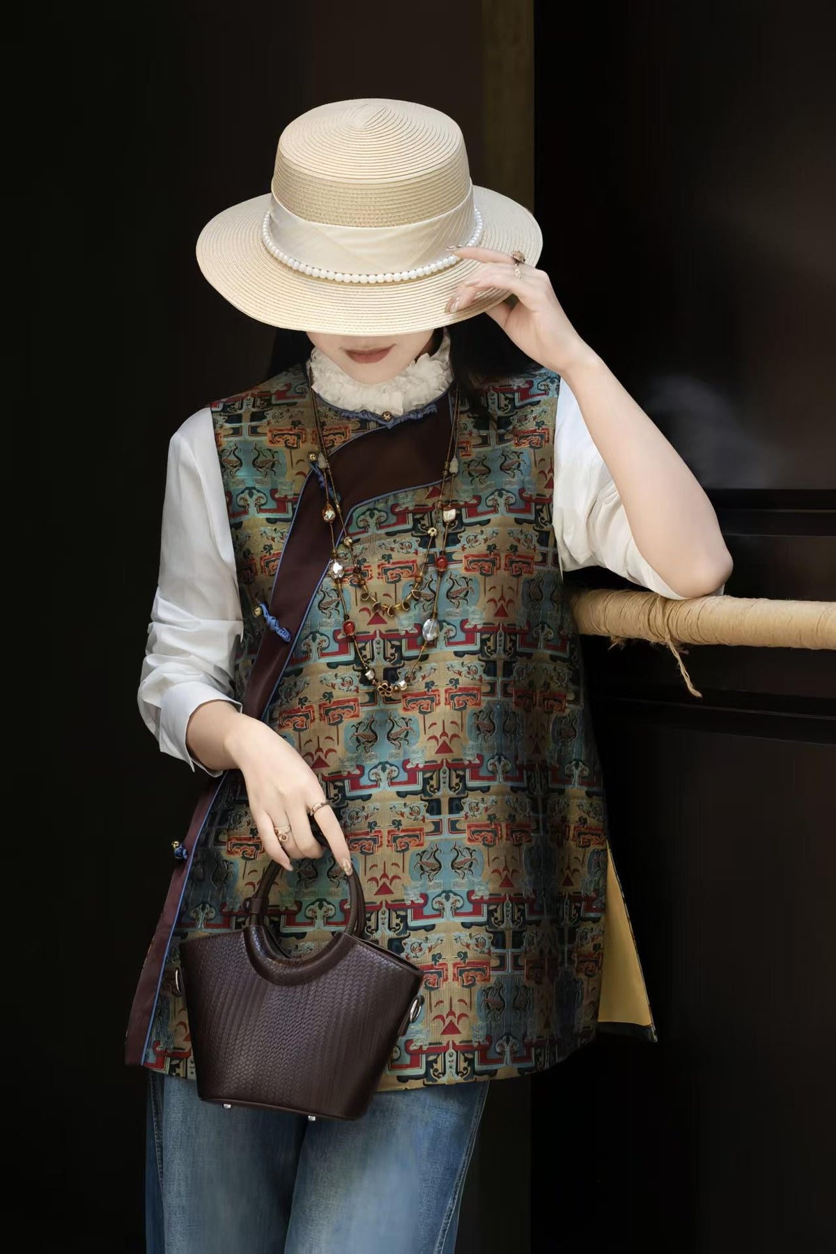 Women's Jacquard Brocade Chinese Style Vest – additional product view