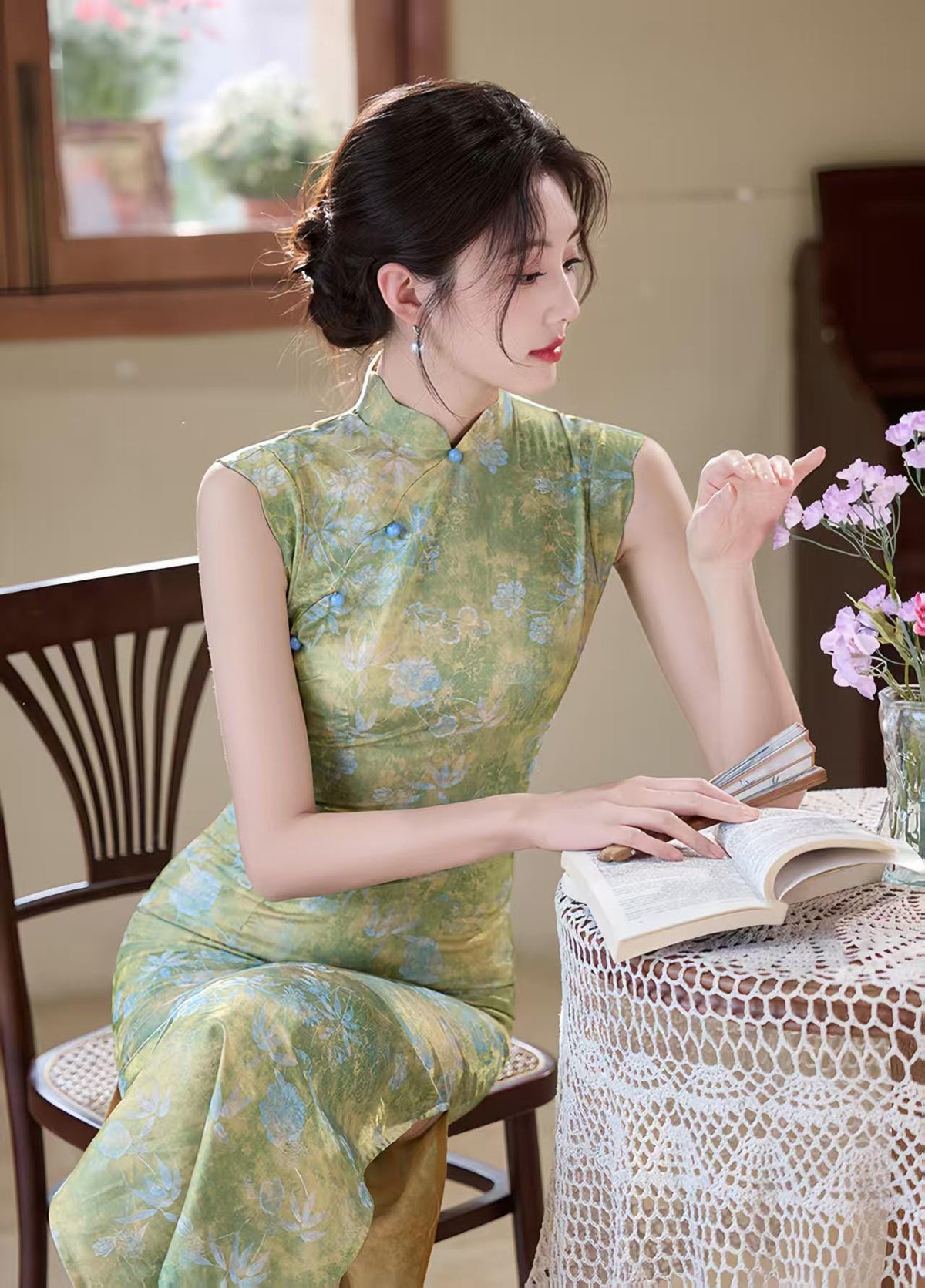 Women's Green Elegant Brocade Qipao Cheongsam Dress – additional product view