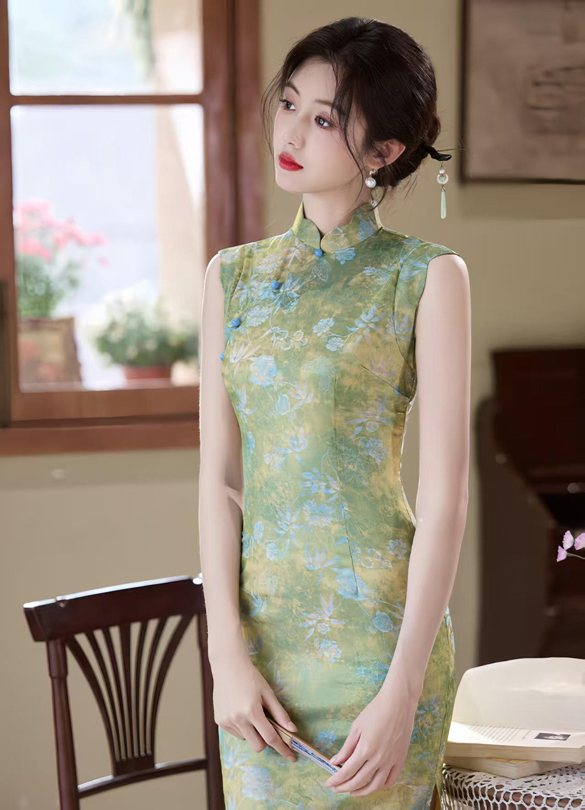 Women's Green Elegant Brocade Qipao Cheongsam Dress – additional product view
