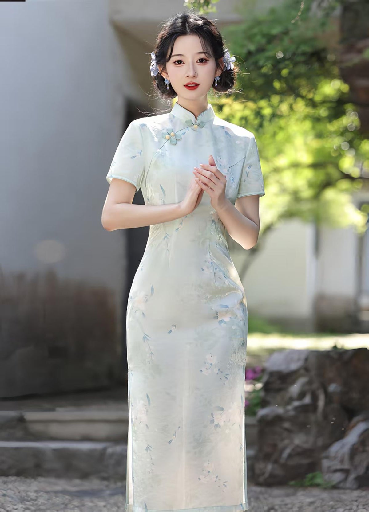 Women's Green Elegant Qipao Cheongsam Dress – additional product view