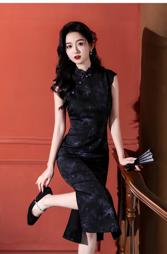 Women's Black Vintage Qipao Cheongsam Dress