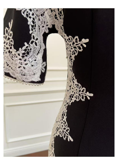 Women's Black Vintage Velvet Qipao Cheongsam Dress – additional product view