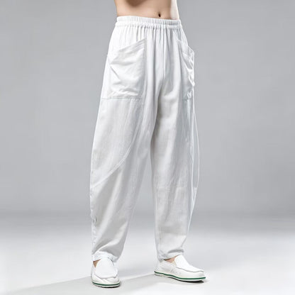 Men's Navy Linen Wide Leg Harem Pants – additional product view